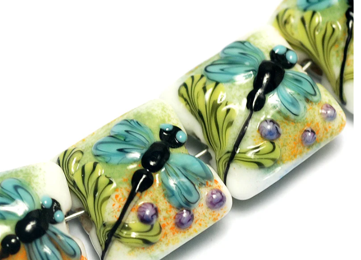 Four Blue Dragonfly Pillow Beads