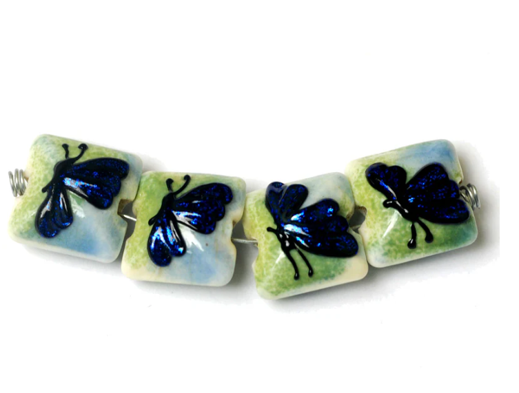 Four Blue Sparkle Garden Butterfly Pillow Beads
