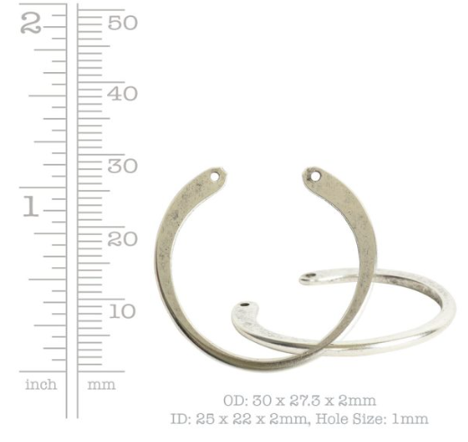 Wire Frame Open Circle, Double Hole, Sterling Silver Plate