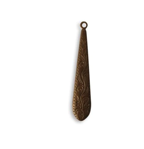 Vintaj Natural Brass- Ornate Long Etched Dangle Drop