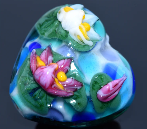 Heart lampwork bead-Water Lily Pond Heart