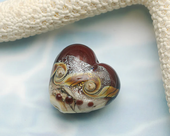 Heart lampwork bead-Dark Cherry Stardust Heart