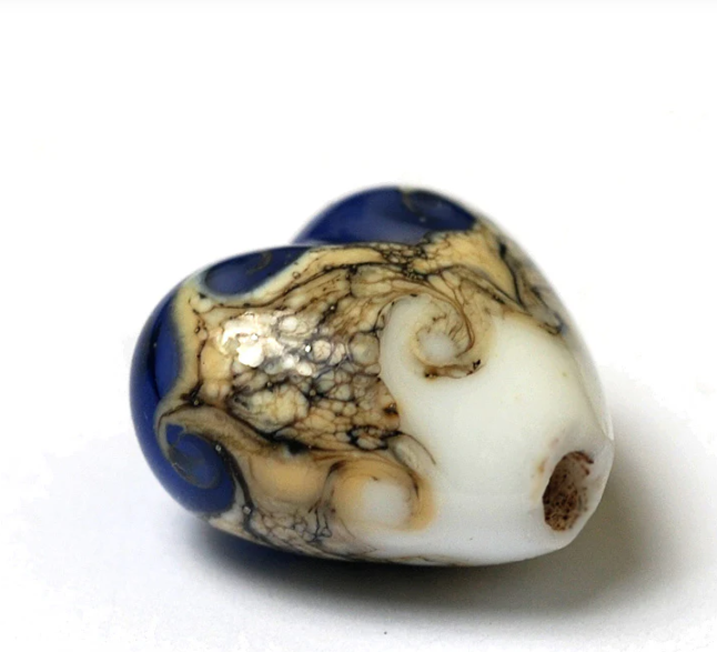 Heart lampwork bead-White and Purple Heart