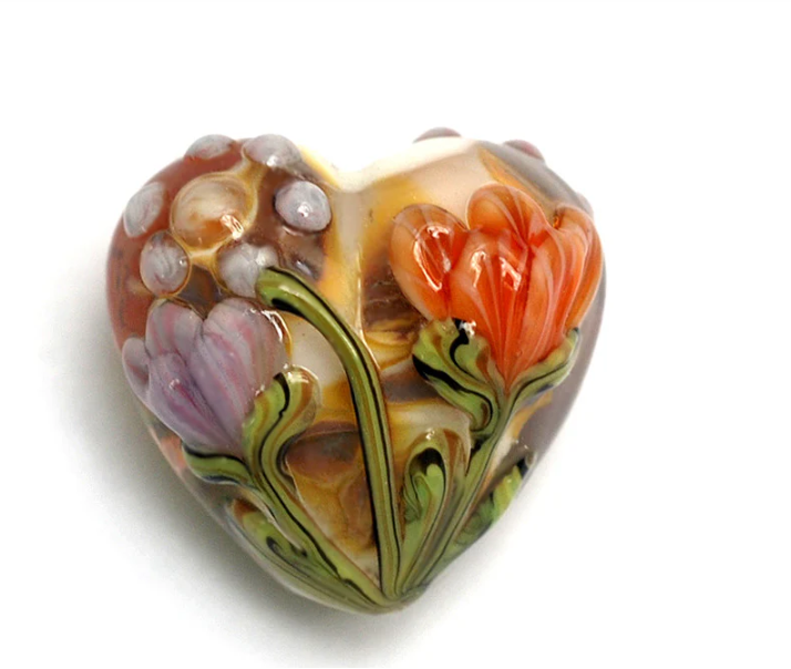 Heart lampwork bead-Antique Garden Heart