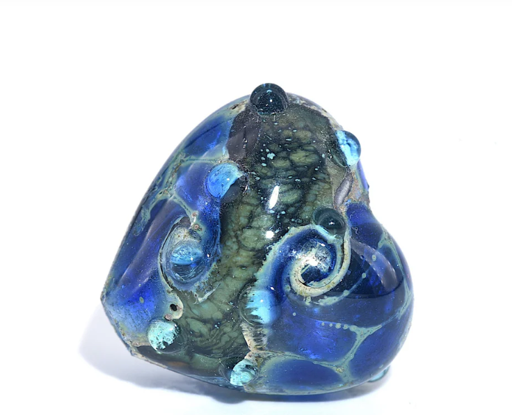 Heart lampwork bead-Deep Blue Ocean Heart