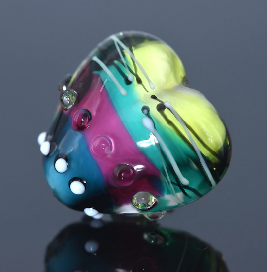 Heart lampwork bead-Begonia Stripes Heart