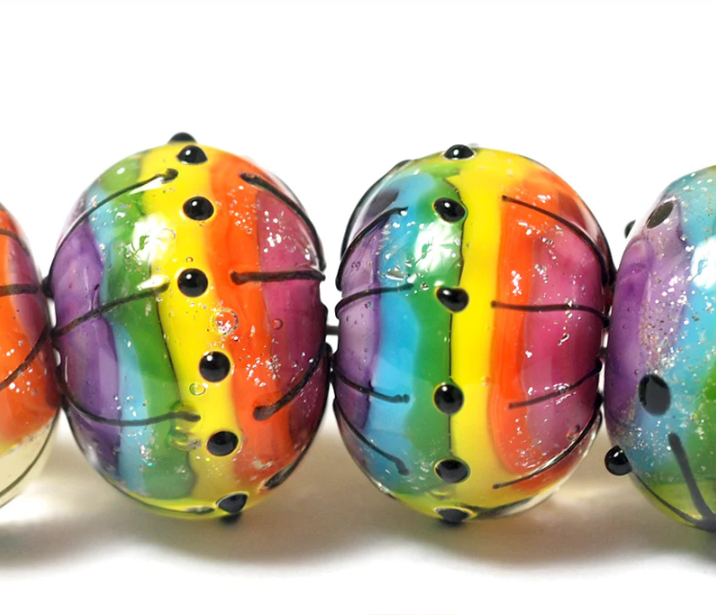 Six Rainbow Balloons Rondelle Beads