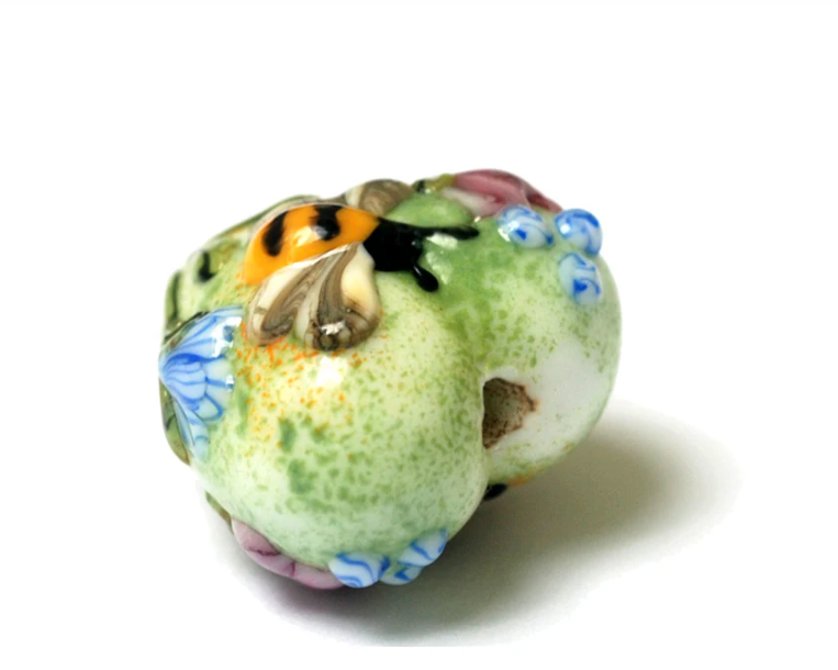 Heart lampwork bead-Bumble Bee Garden Heart