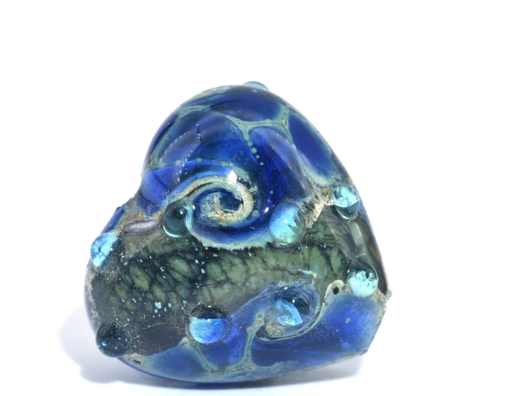 Heart lampwork bead-Deep Blue Ocean Heart