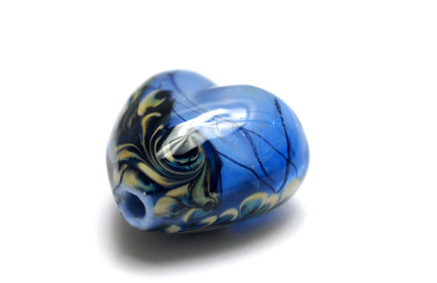 Heart lampwork bead-Arctic Blue Shimmer Heart