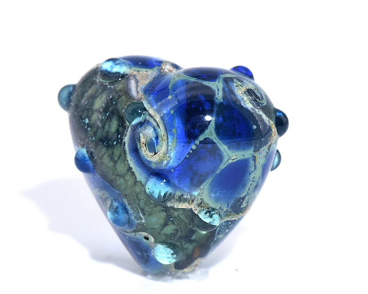 Heart lampwork bead-Deep Blue Ocean Heart