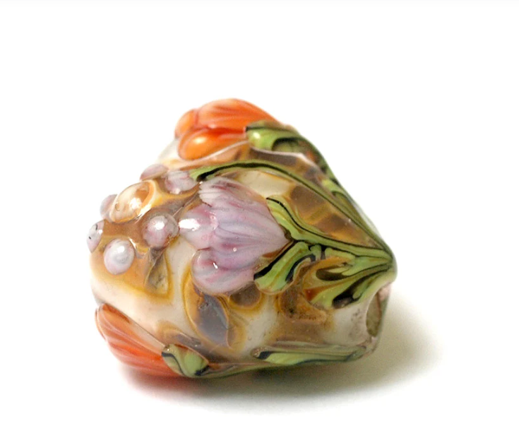 Heart lampwork bead-Antique Garden Heart