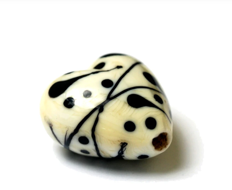 Heart lampwork bead-Ivory w/Black Heart