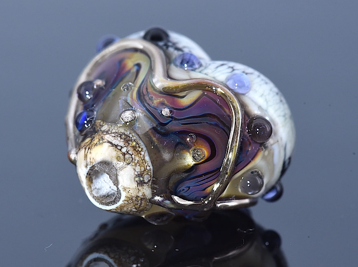 Heart lampwork bead-Beige & Ivory Free Style Heart
