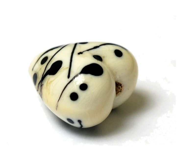 Heart lampwork bead-Ivory w/Black Heart