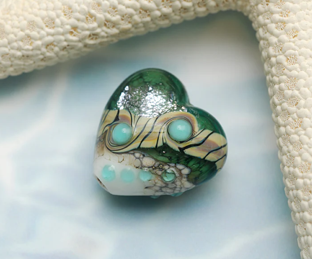 Heart lampwork bead-Mint Stardust Heart