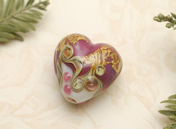 Heart lampwork bead-Cranberry Treasure Heart
