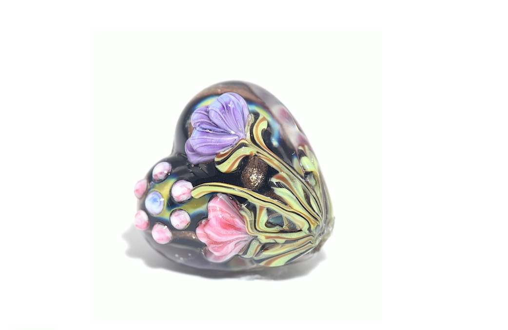 Heart lampwork bead-Hidden Garden Heart
