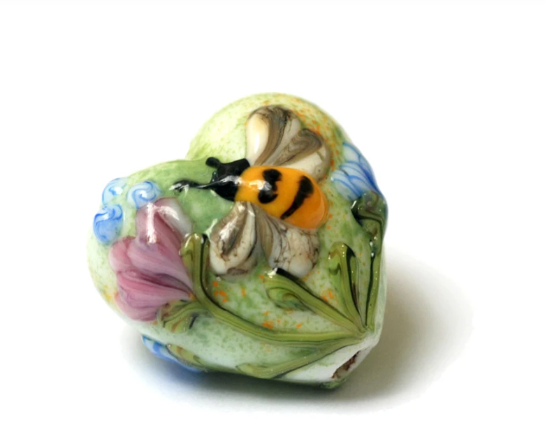 Heart lampwork bead-Bumble Bee Garden Heart
