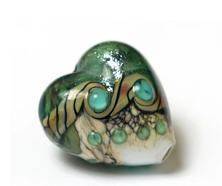 Heart lampwork bead-Mint Stardust Heart