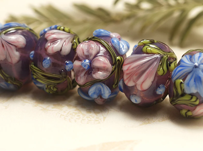 Seven Violet Garden Rondelle Beads