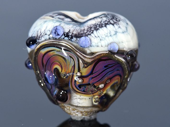 Heart lampwork bead-Beige & Ivory Free Style Heart