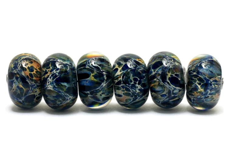 Blue w/Yellow Orange Rondelle Beads
