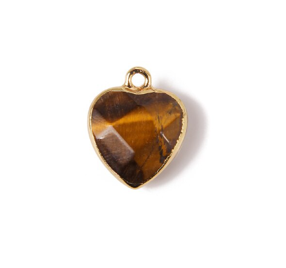 Tigers eye stone. Heart Charm Pendant- 15mm