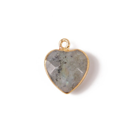 Labradorite stone. Heart Charm Pendant- 15mm