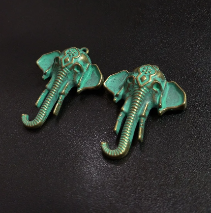 Green Patina Elephant Charms Pendants