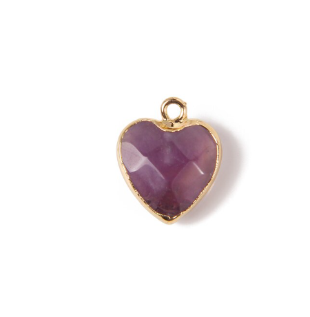 Amethyst stone. Heart Charm Pendant- 15mm