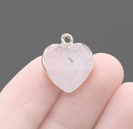 Rose Quartz Gemstone. Heart Charm Pendant- 15mm
