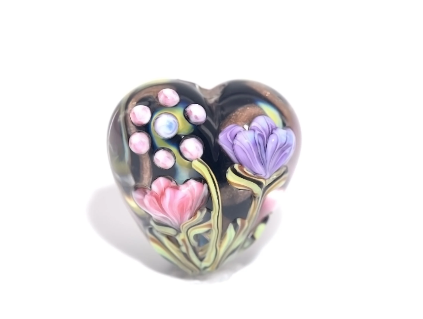 Heart lampwork bead-Hidden Garden Heart