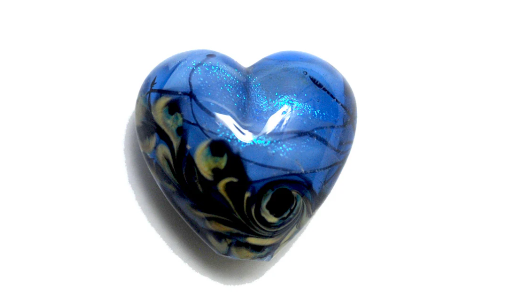 Heart lampwork bead-Arctic Blue Shimmer Heart
