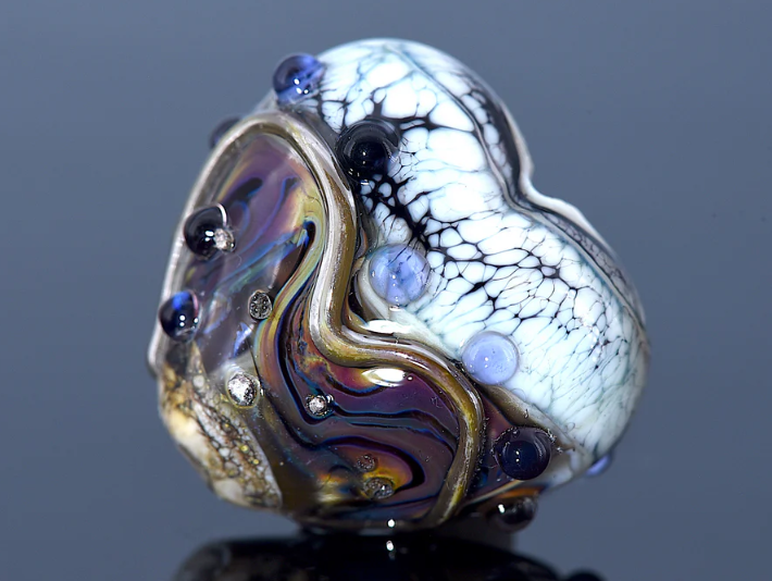 Heart lampwork bead-Beige & Ivory Free Style Heart