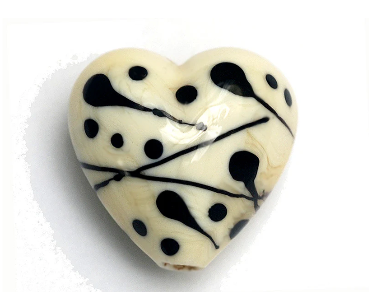 Heart lampwork bead-Ivory w/Black Heart