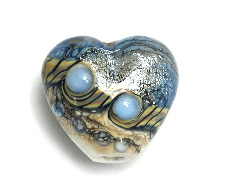Heart lampwork bead-Sweet Blue Stardust Heart
