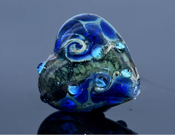 Heart lampwork bead-Deep Blue Ocean Heart
