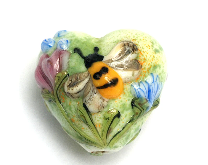 Heart lampwork bead-Bumble Bee Garden Heart