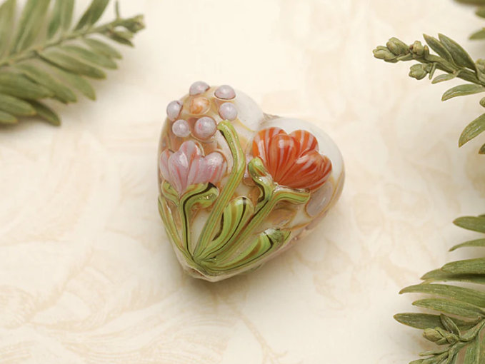 Heart lampwork bead-Antique Garden Heart