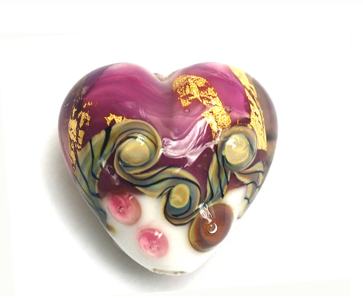 Heart lampwork bead-Cranberry Treasure Heart