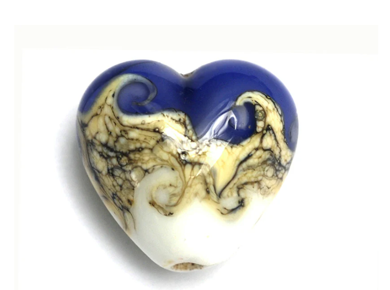 Heart lampwork bead-White and Purple Heart
