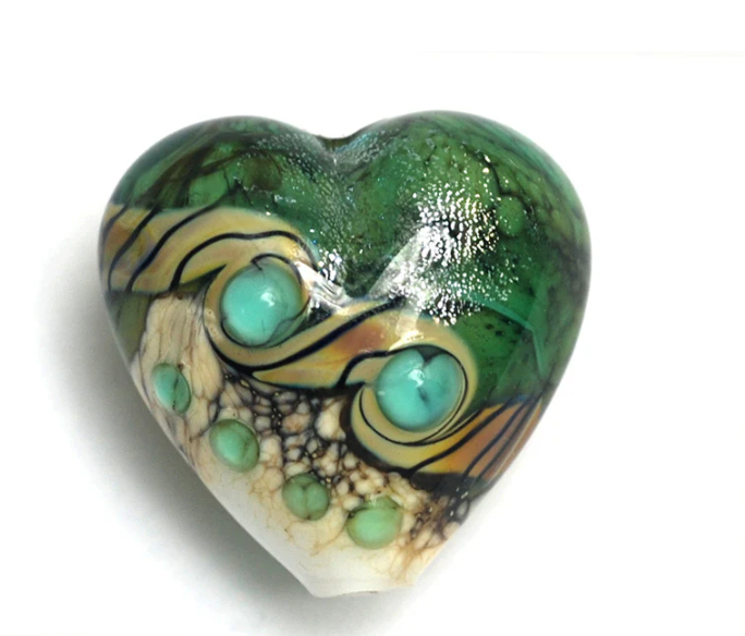 Heart lampwork bead-Mint Stardust Heart