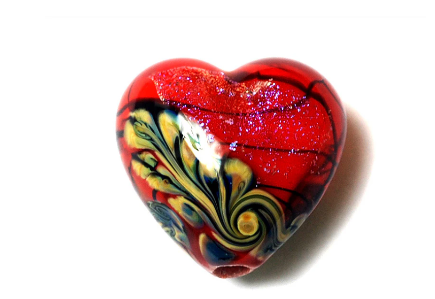 Heart lampwork bead-Passion Pink Shimmer Heart