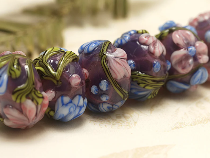 Seven Violet Garden Rondelle Beads
