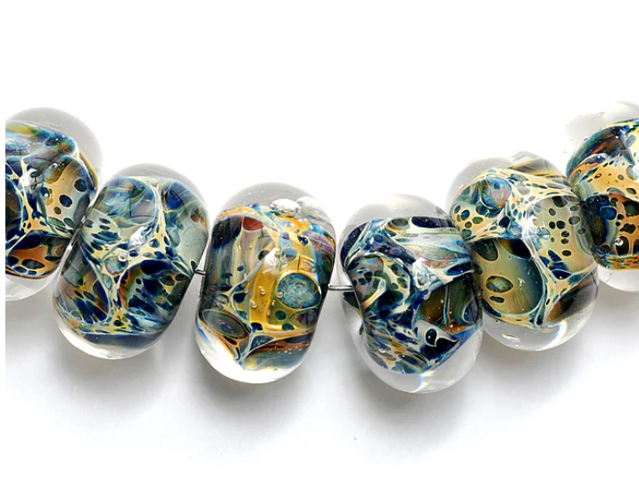 Blue w/Yellow Orange Rondelle Beads