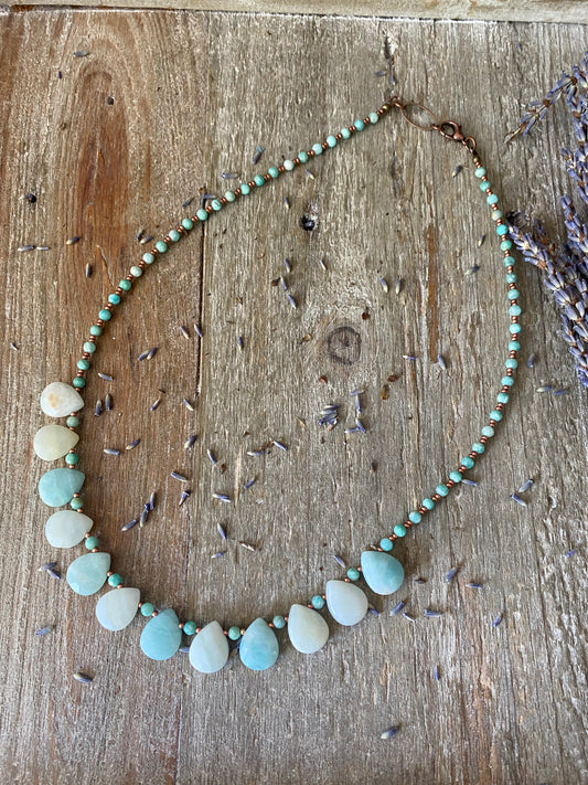 Amazonite gemstone, seed bead, necklace, jewelry