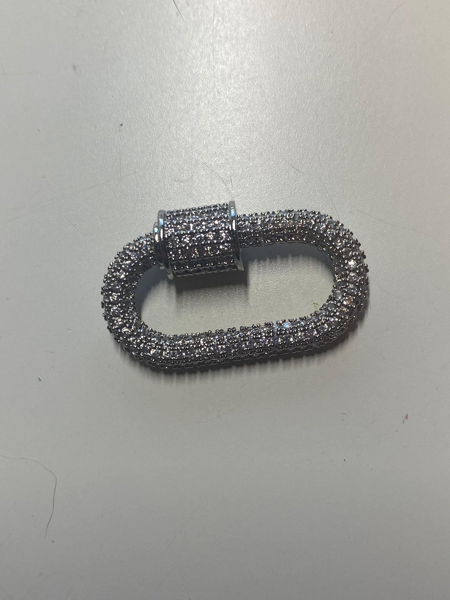 Rhinestone pave clasp. Carabiner, screw, silver  metal.