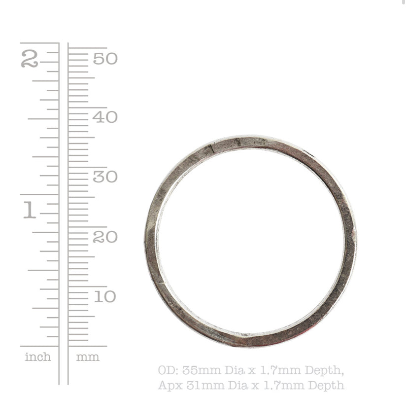 Round Hoop, Large Circle, 35mm, copper, hammered metal