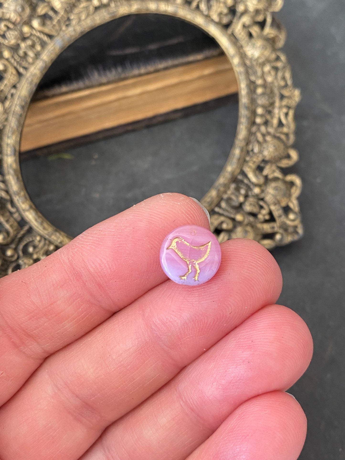 Coin with Bird (12mm) Pink and Lilac Opaline Mix with Gold Wash